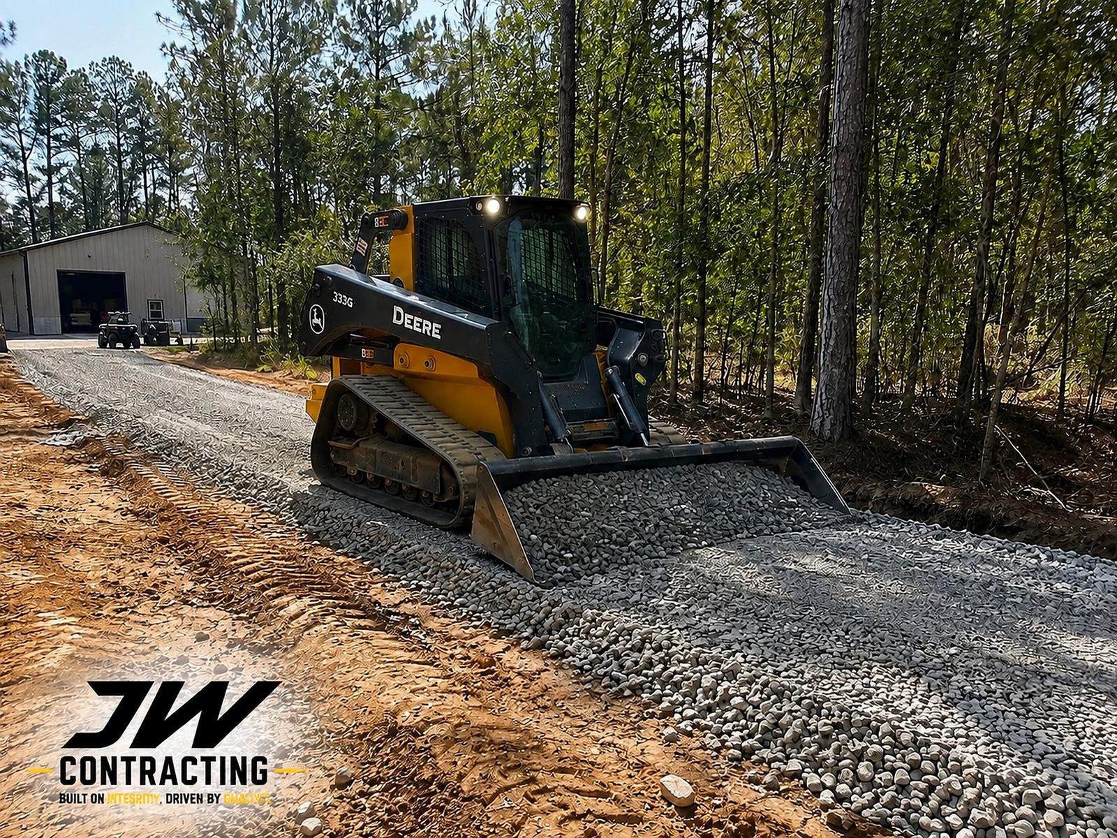 JW Contracting grading and spreading gravel for a driveway